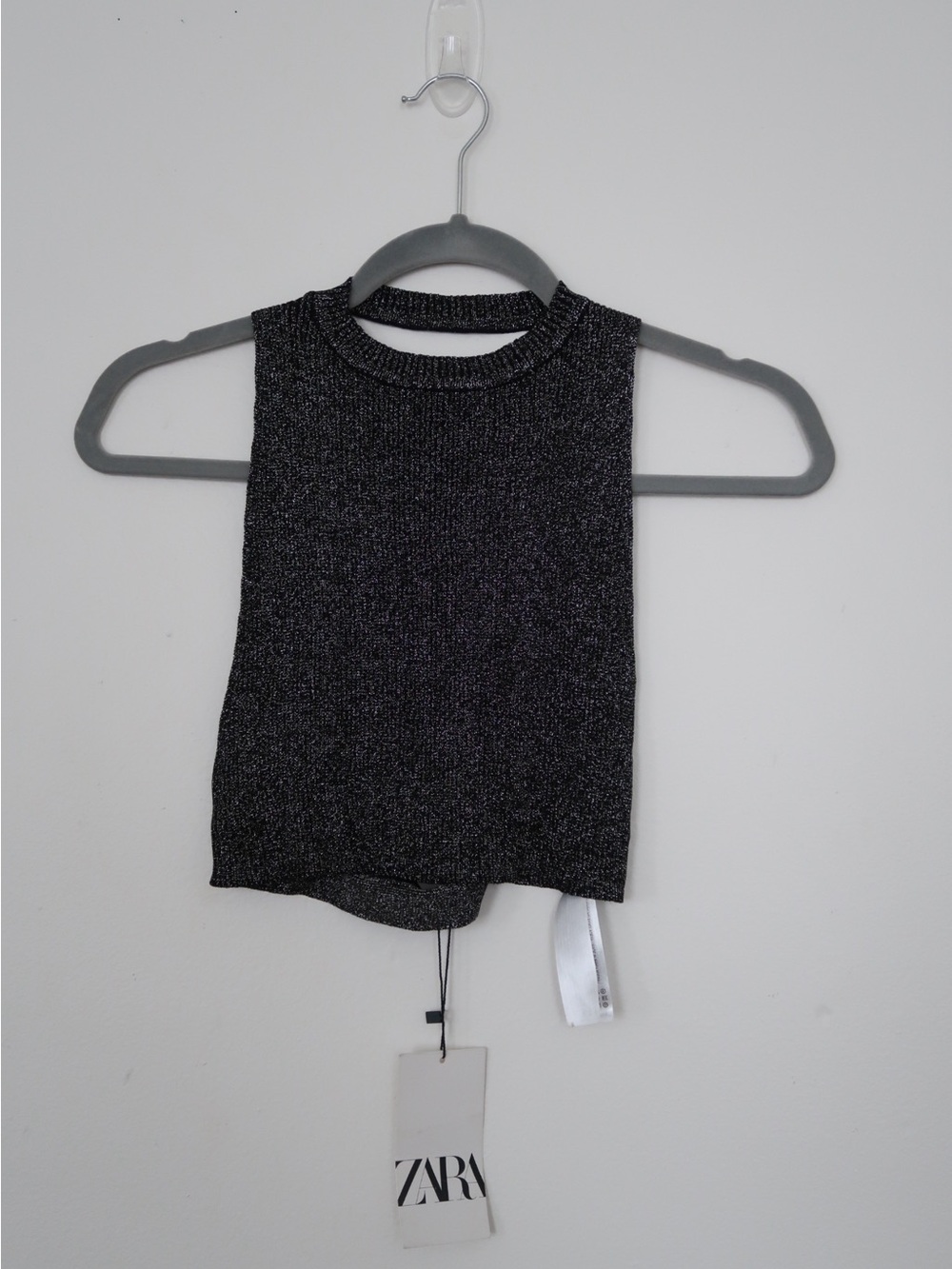 ZARA Metallic Charcoal Knit Sleeveless Crop Tank